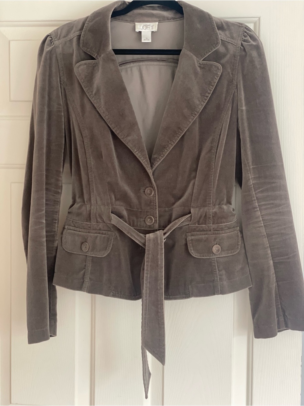 LOFT Taupe Velvety Belted Blazer